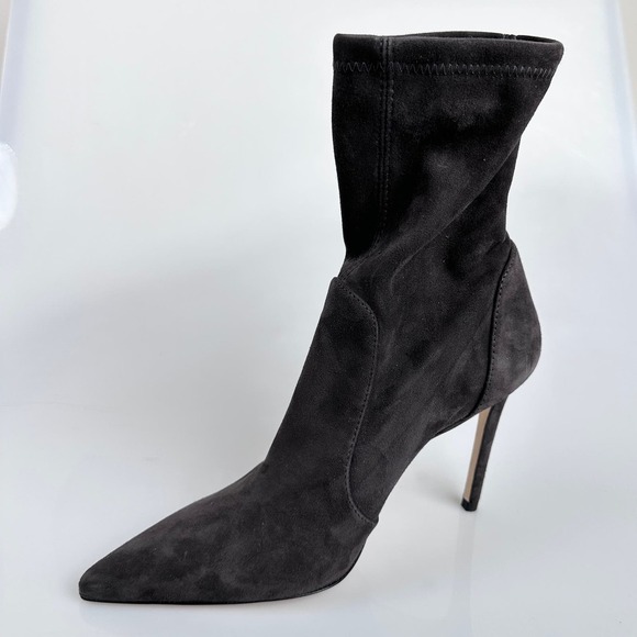 NIB Stuart Weitzman Leigh 95 Gray Suede Bootie Boot Heel Stiletto Pointed - Picture 2 of 13